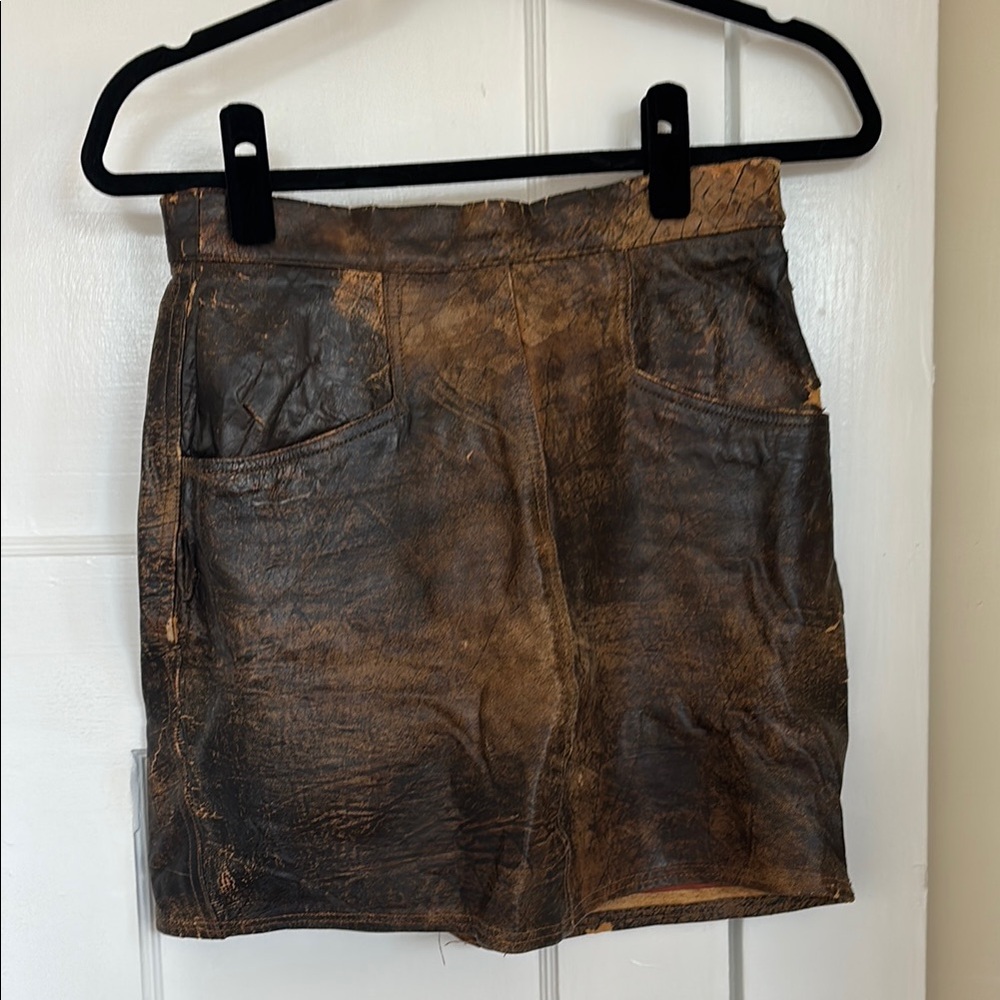 True Vintage 1960s Brown Leather Skirt
